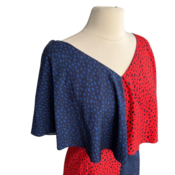 DEREK LAM Collective Handkerchief Dress Womens 38 US 6 Red Blue Midi Ruffle - Picture 2 of 7